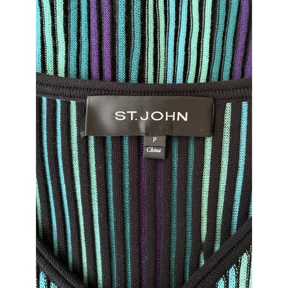 St John Ribbed Knit Peplum Sweater Top Striped 3/4 Sleeve Zip Front Blue… - Picture 9 of 9